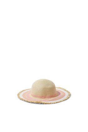 قبعة قش بخطوط خوخية اللون